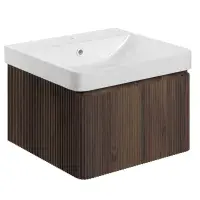 Arden 600mm Wall Hung 1 Drawer Basin Unit & Basin - Textured Walnut