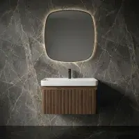 Arden 600mm Wall Hung 1 Drawer Basin Unit & Basin - Textured Walnut