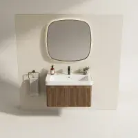 Arden 600mm Wall Hung 1 Drawer Basin Unit & Basin - Textured Walnut