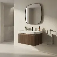 Arden 600mm Wall Hung 1 Drawer Basin Unit & Basin - Textured Walnut
