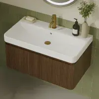 Arden 600mm Wall Hung 1 Drawer Basin Unit & Basin - Textured Walnut
