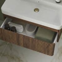 Arden 600mm Wall Hung 1 Drawer Basin Unit & Basin - Textured Walnut