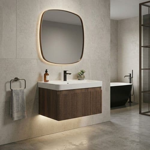 Arden 600mm Wall Hung 1 Drawer Basin Unit & Basin - Textured Walnut