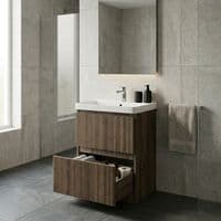Arden 605mm Floor Standing 2 Drawer Basin Unit & Ceramic Basin - Walnut