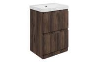 Arden 605mm Floor Standing 2 Drawer Basin Unit & Ceramic Basin - Walnut