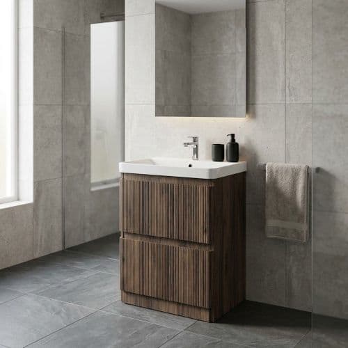 Arden 605mm Floor Standing 2 Drawer Basin Unit & Ceramic Basin - Walnut