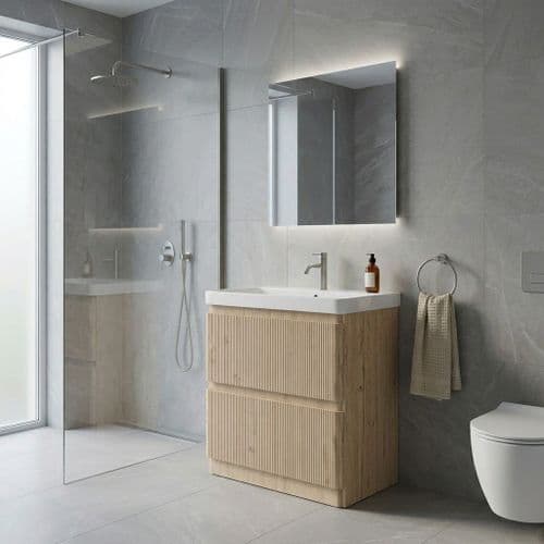 Arden 805mm Floor Standing 2 Drawer Basin Unit & Ceramic Basin - Textured Oak