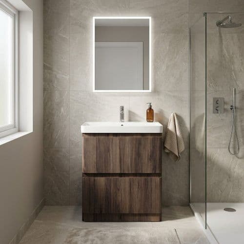 Arden 805mm Floor Standing 2 Drawer Basin Unit & Ceramic Basin - Walnut