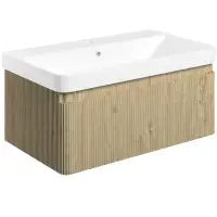 Arden 805mm Wall Hung 1 Drawer Basin Unit & Basin - Textured Oak