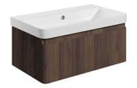 Arden 805mm Wall Hung 1 Drawer Basin Unit & Ceramic Basin - Textured Walnut