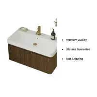 Arden 805mm Wall Hung 1 Drawer Basin Unit & Ceramic Basin - Textured Walnut