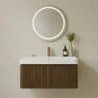 Arden 805mm Wall Hung 1 Drawer Basin Unit & Ceramic Basin - Textured Walnut