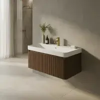 Arden 805mm Wall Hung 1 Drawer Basin Unit & Ceramic Basin - Textured Walnut