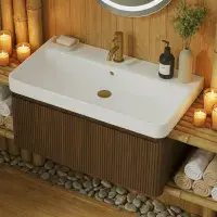 Arden 805mm Wall Hung 1 Drawer Basin Unit & Ceramic Basin - Textured Walnut