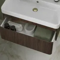 Arden 805mm Wall Hung 1 Drawer Basin Unit & Ceramic Basin - Textured Walnut