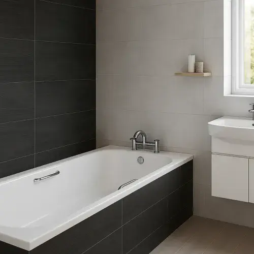 Armitage Shanks Nisa 1700x700mm Heavy Gauge Steel Bath, 2 Tapholes, Chrome Grips and Anti-slip