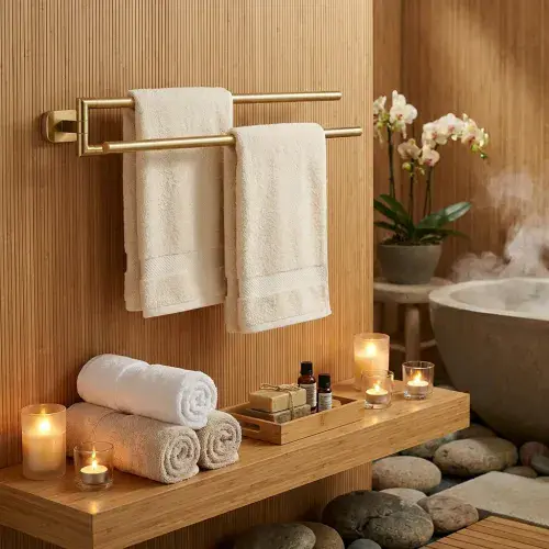 Asti Double Split Towel Holder - Brushed Brass