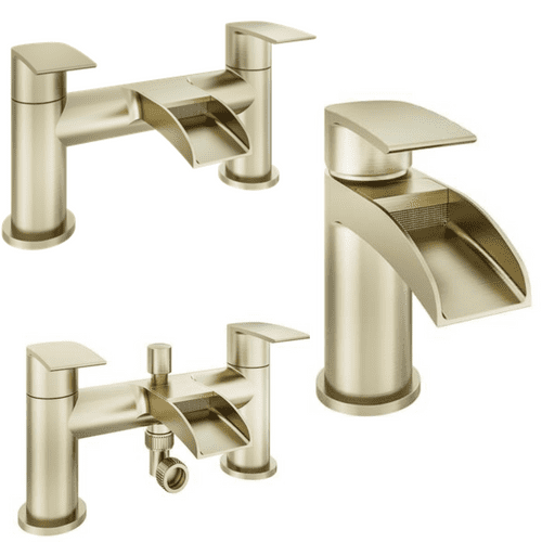 Aston Brushed Brass Bathroom Tap Pack Basin Mixer & Bath Filler/Bath Shower Mixer