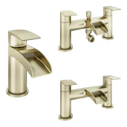 Aston Brushed Brass Bathroom Tap Set - Basin Mono, Bath Filler & Bath Shower Mixer with Handset