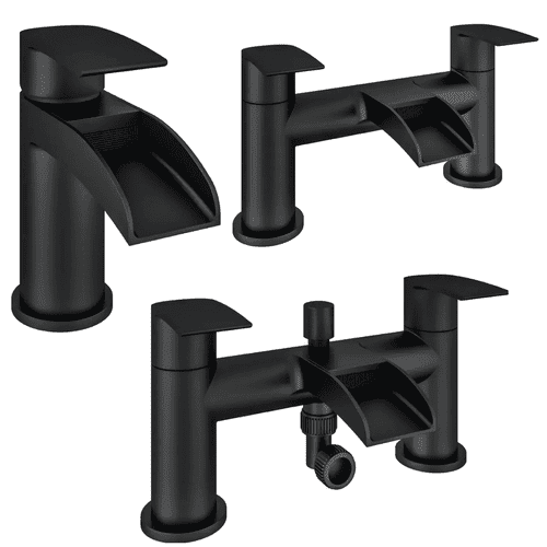 Aston Matt Black Bathroom Tap Pack Basin Mixer & Bath Filler/Bath Shower Mixer