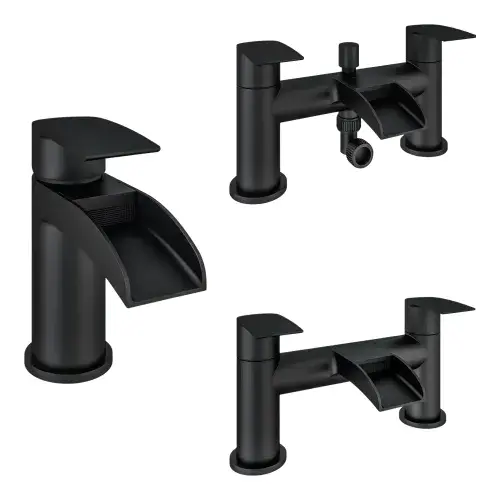 Aston Matt Black Bathroom Tap Set - Basin Mono, Bath Filler & Bath Shower Mixer with Handset