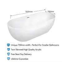 Athena 1650 x 700mm Double Ended Freestanding Bath – Compact Luxury Design