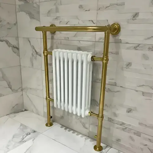 Aura Traditional White & Gold Heated Towel Rail Radiator