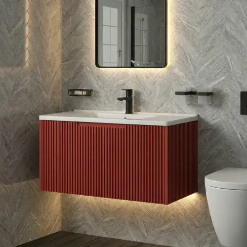 Aveiro 900mm Burnt Red Fluted Wall Hung Vanity Unit with Monica Basin