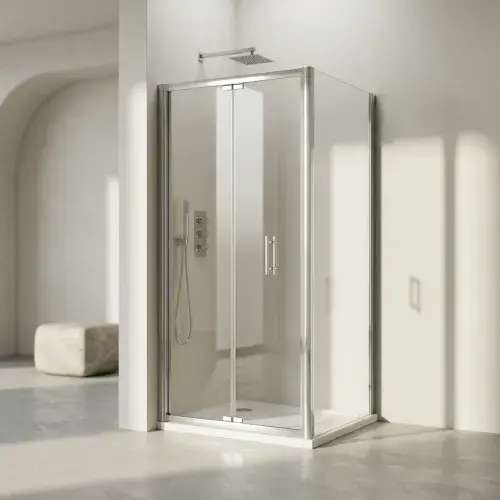 B6 Semi Frameless Bifold Shower Door Enclosure, Chrome