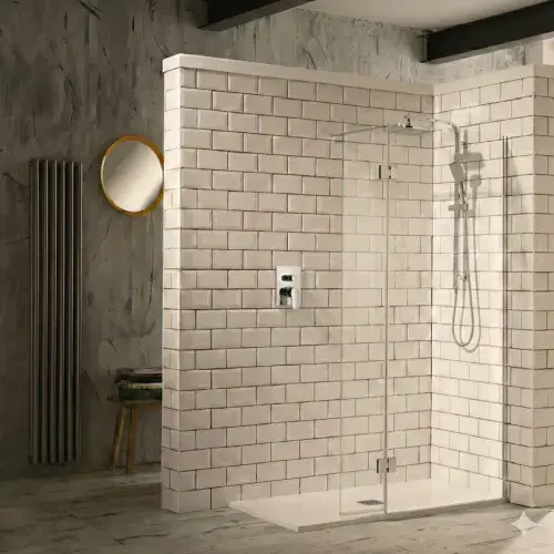 B8 8mm Walk-In Shower Screen & Flipper Panel | Chrome Profile