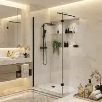 B8 Black Walk in Shower Screen 8mm Glass, Optional Side Panel & Flipper Screen