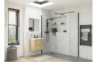 B8 Black Walk in Shower Screen 8mm Glass, Optional Side Panel & Flipper Screen