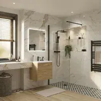 B8 Black Walk in Shower Screen 8mm Glass, Optional Side Panel & Flipper Screen