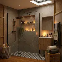 B8 Black Walk in Shower Screen 8mm Glass, Optional Side Panel & Flipper Screen