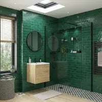 B8 Black Walk in Shower Screen 8mm Glass, Optional Side Panel & Flipper Screen