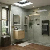 B8 Black Walk in Shower Screen 8mm Glass, Optional Side Panel & Flipper Screen
