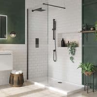 B8 Black Walk in Shower Screen 8mm Glass, Optional Side Panel & Flipper Screen