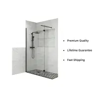 B8 Black Walk in Shower Screen 8mm Glass, Optional Side Panel & Flipper Screen