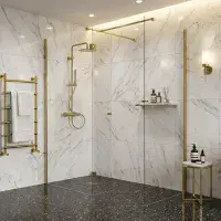 B8 Brushed Brass Walk in Shower Screen 8mm Glass, Optional Side Panel