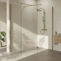 B8 Brushed Brass Walk in Shower Screen 8mm Glass, Optional Side Panel