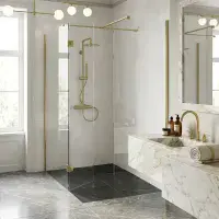 B8 Brushed Brass Walk in Shower Screen 8mm Glass, Optional Side Panel