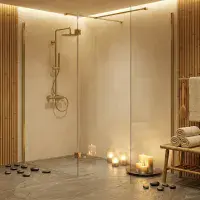 B8 Brushed Brass Walk in Shower Screen 8mm Glass, Optional Side Panel