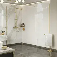 B8 Brushed Brass Walk in Shower Screen 8mm Glass, Optional Side Panel