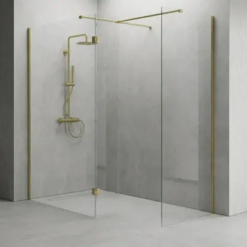 B8 Brushed Brass Walk in Shower Screen 8mm Glass, Optional Side Panel