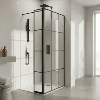 B8 Grid Style Walk in Shower Panel, Black, Various Sizes