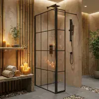 B8 Grid Style Walk in Shower Panel, Black, Various Sizes