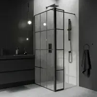 B8 Grid Style Walk in Shower Panel, Black, Various Sizes
