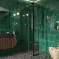 B8 Grid Style Walk in Shower Panel, Black, Various Sizes