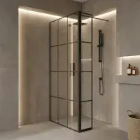 B8 Grid Style Walk in Shower Panel, Black, Various Sizes