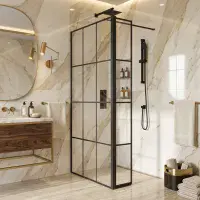 B8 Grid Style Walk in Shower Panel, Black, Various Sizes